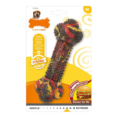 Hund Bidering Nylabone Strong Chew Bacon Ost Burger Gummi Størrelse M