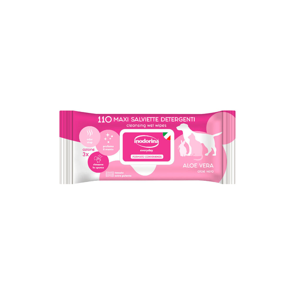Vådservietter til kæledyr Inodorina Aloe Vera Aloe Vera 110 Enheder